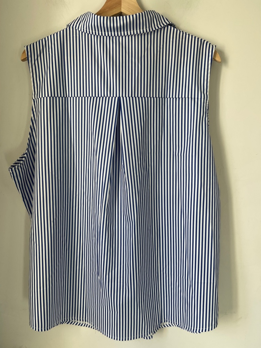 Sleeveless Blue & White Stripe Button-Down Shirt - Picture 4 of 6
